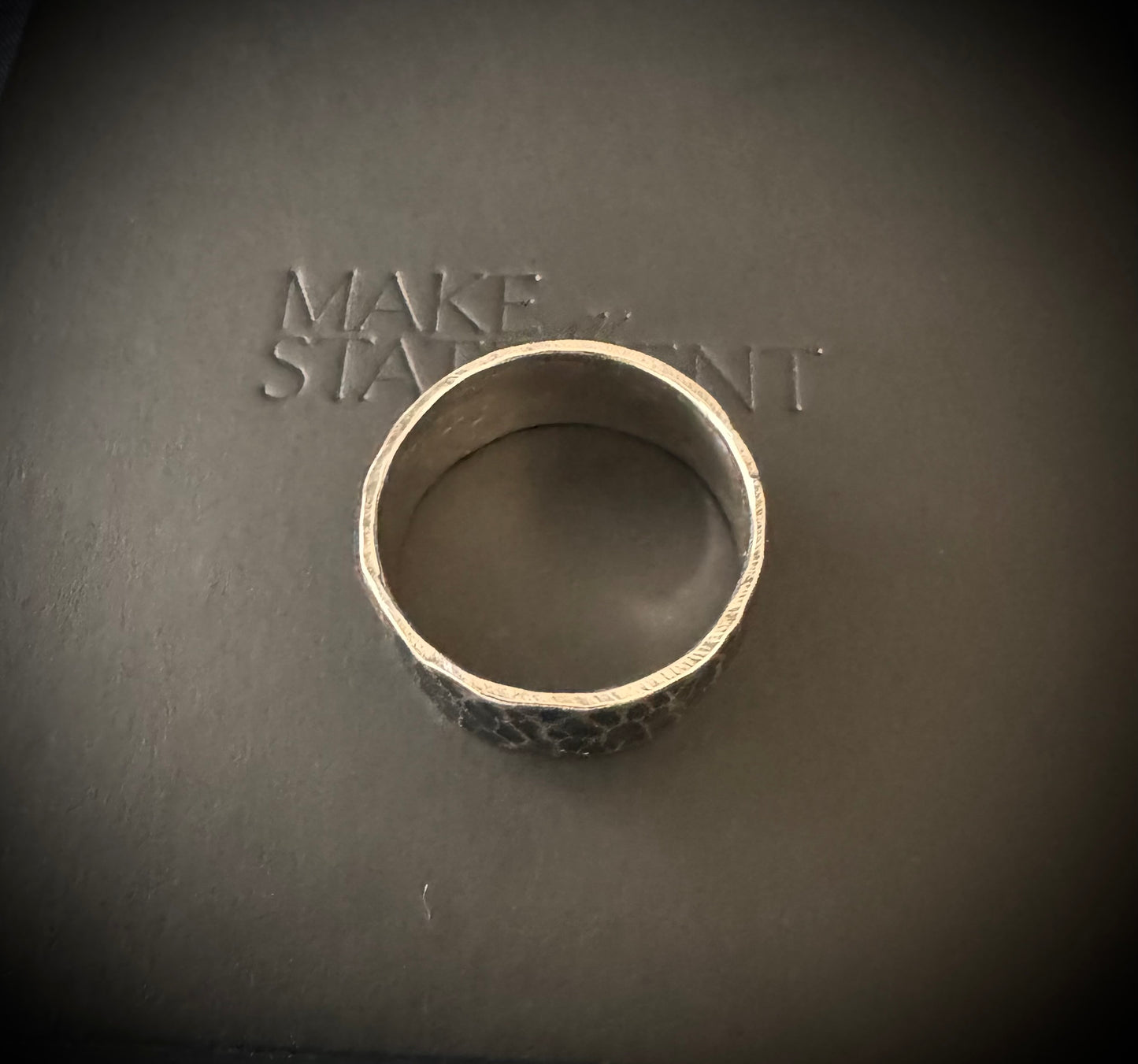 Chunky Oxidised Hammered Sterling Silver Ring - Size V