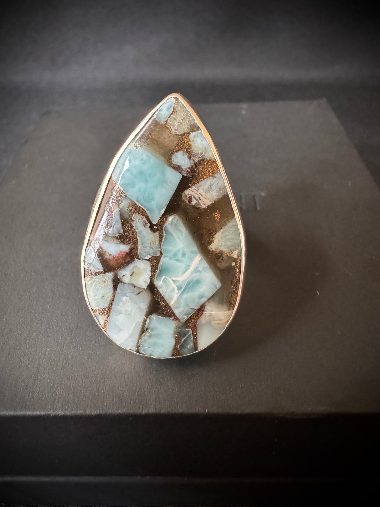 Larimar Mosaic Sterling Silver Ring - Size Q 1/2