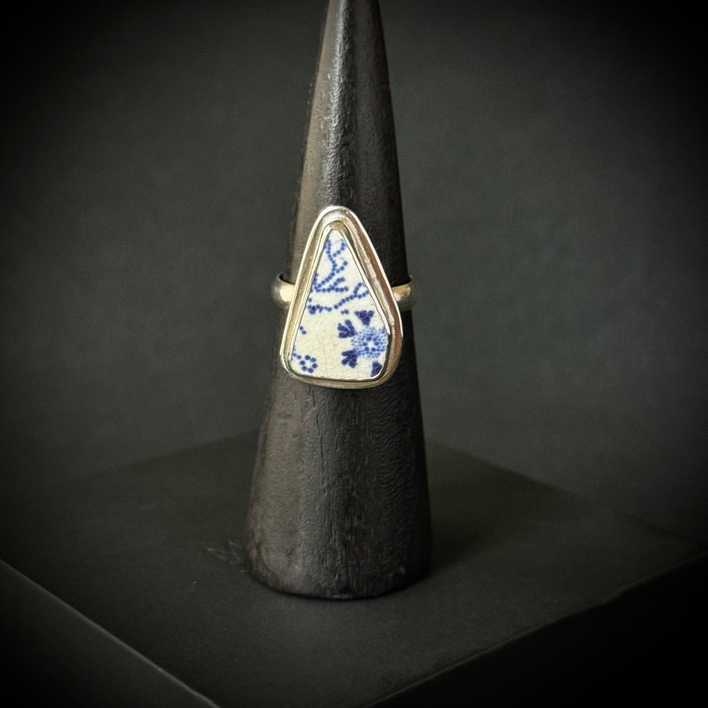 Mexican Sea Pottery Sterling Silver Ring - Size S