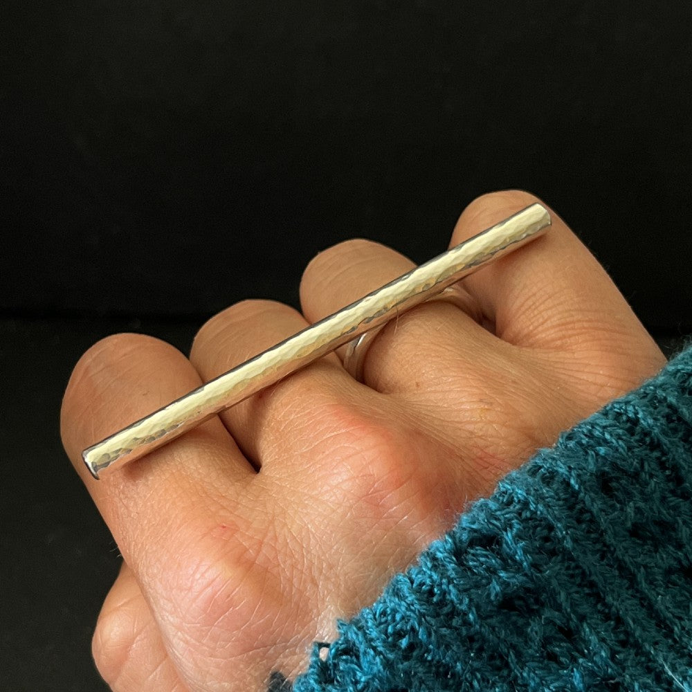 Hammered Sterling Silver Bar Ring - Size P½