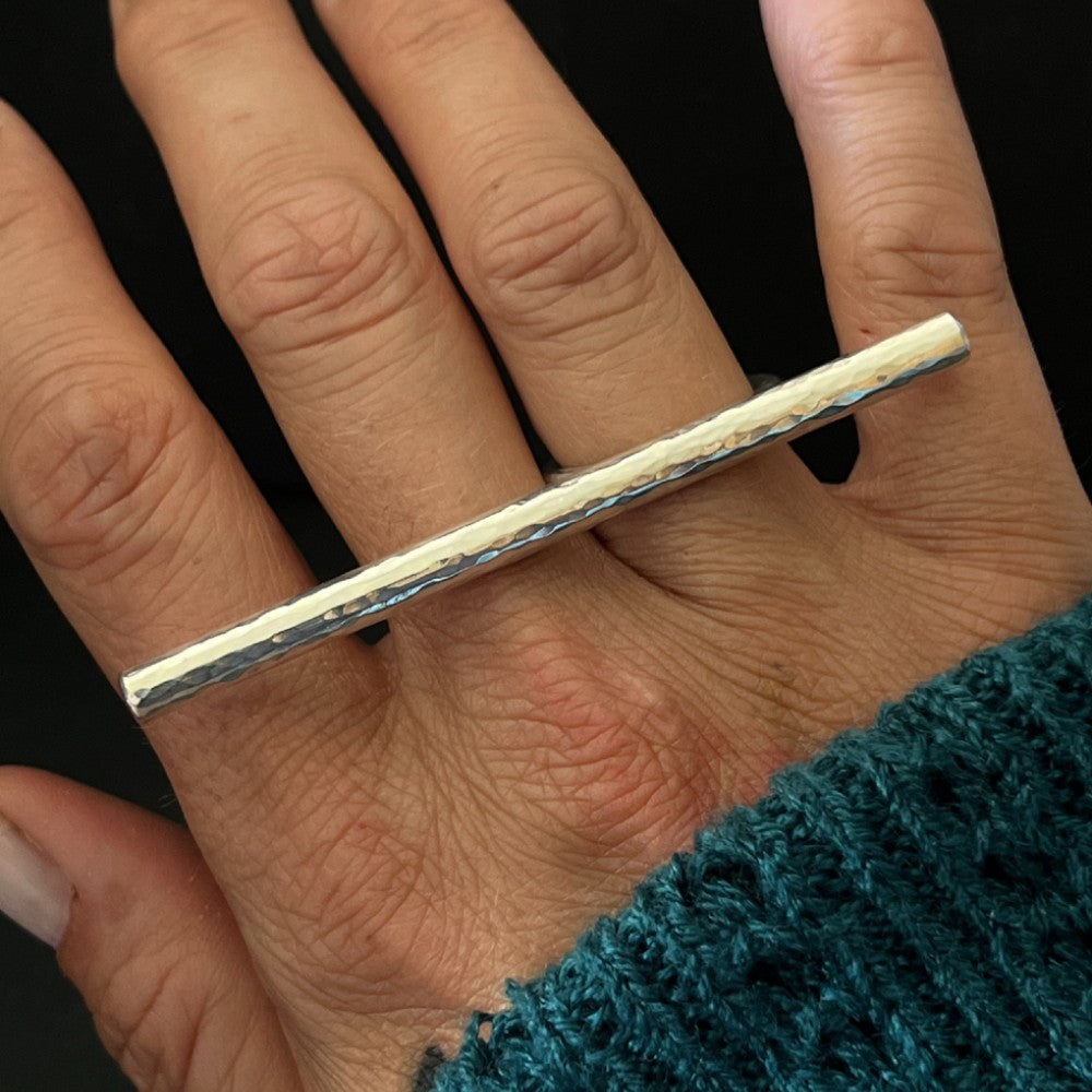 Hammered Sterling Silver Bar Ring - Size P½
