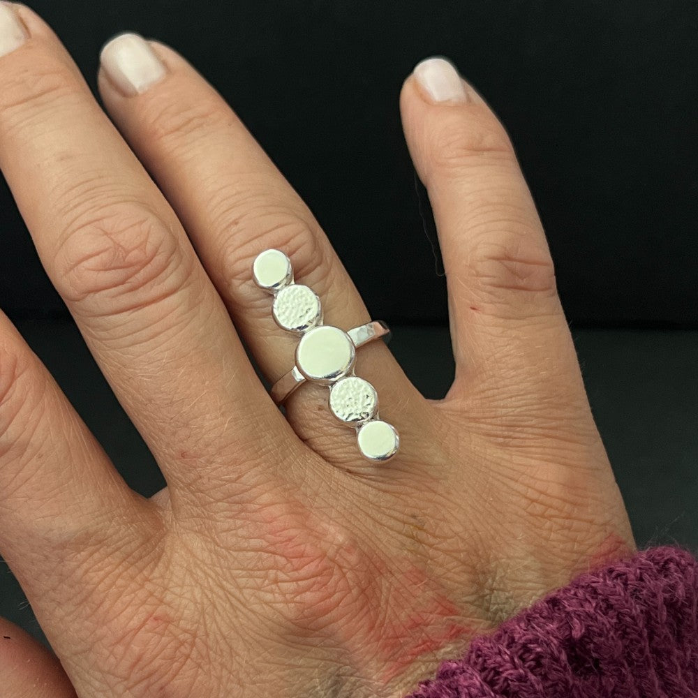 5 Pebble Sterling Silver Ring - Size N