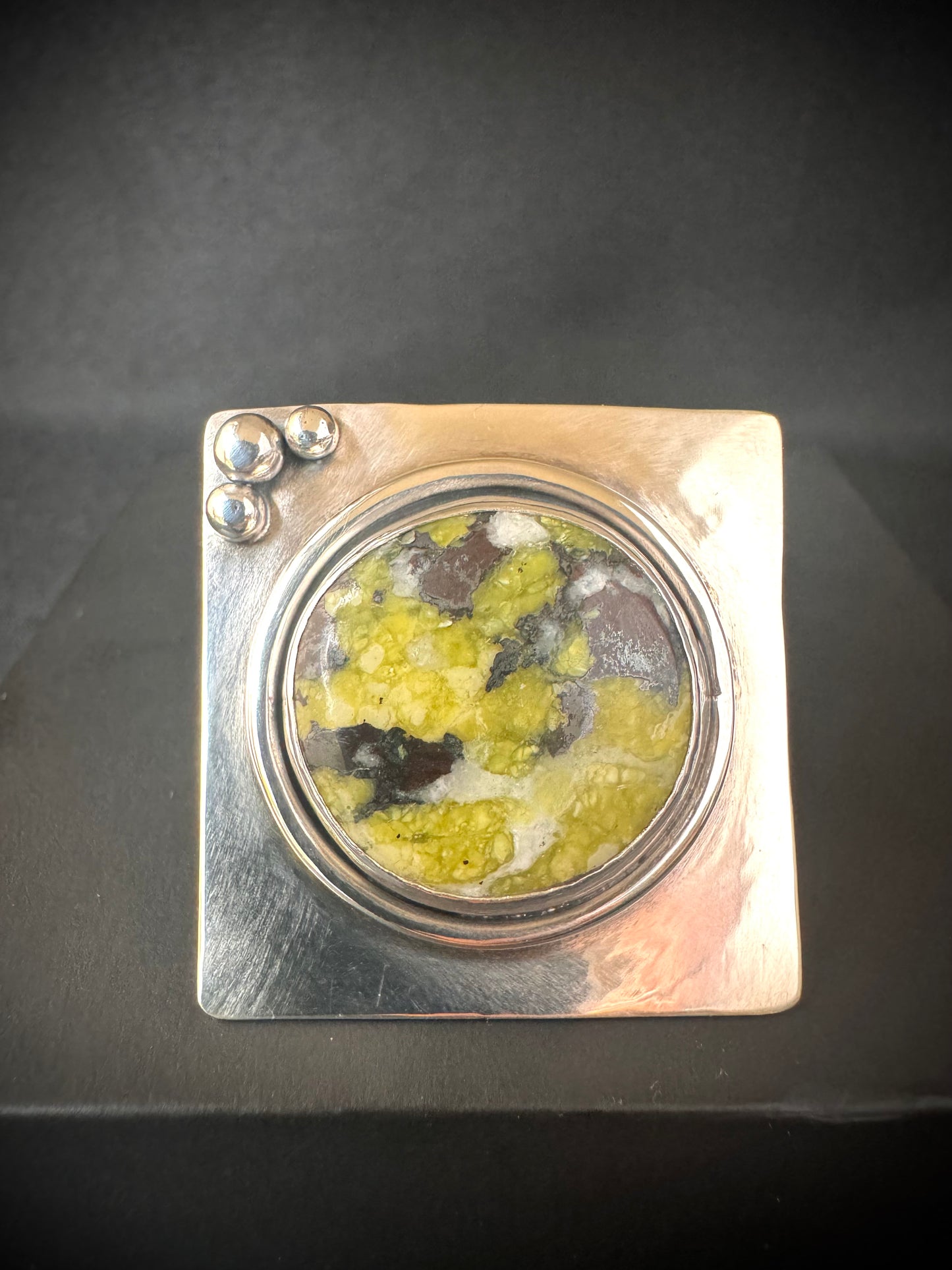 Lizardite Sterling Silver Ring - Size T