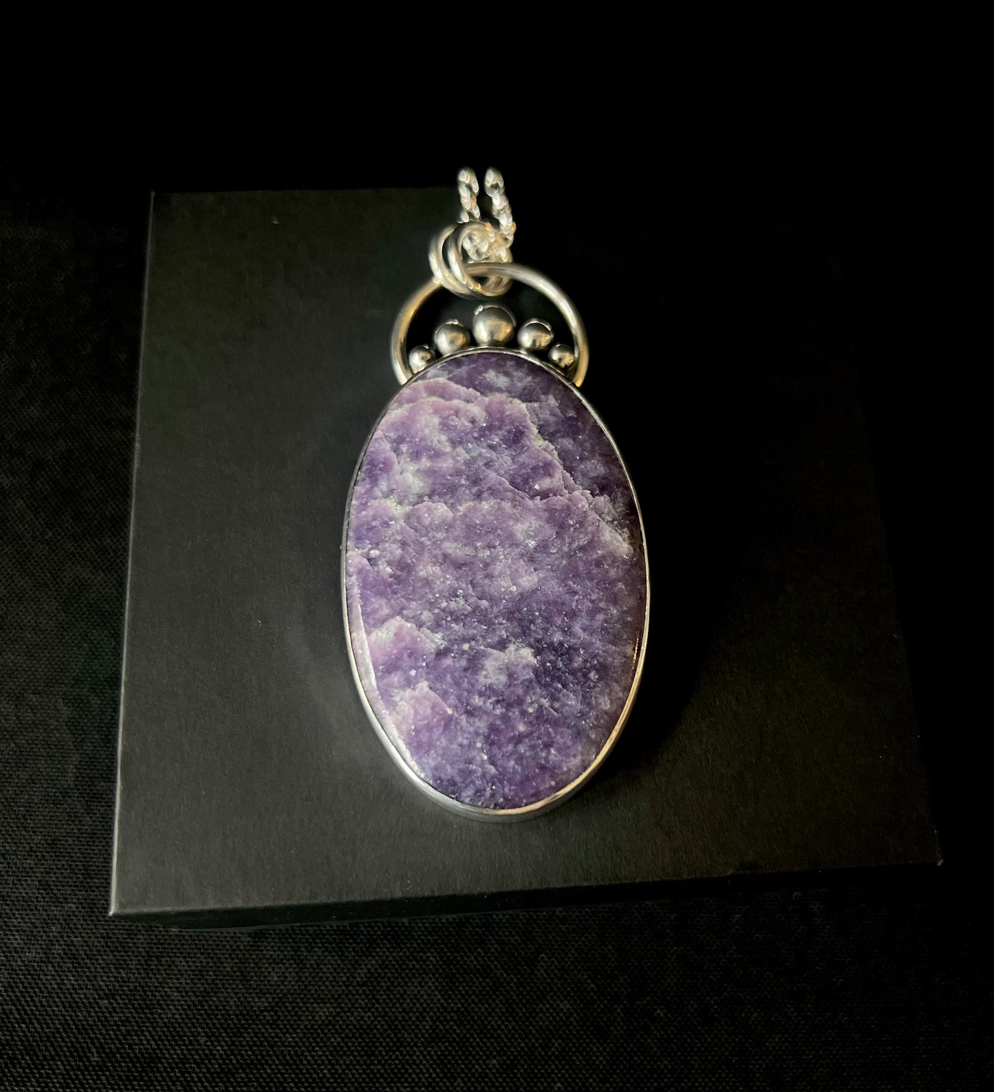 Large Oval Lepidolite Sterling Silver Necklace