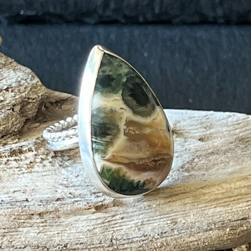 Flower Jasper Sterling Silver Ring - Size N