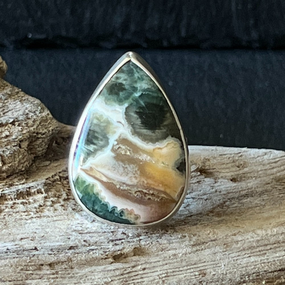 Flower Jasper Sterling Silver Ring - Size N