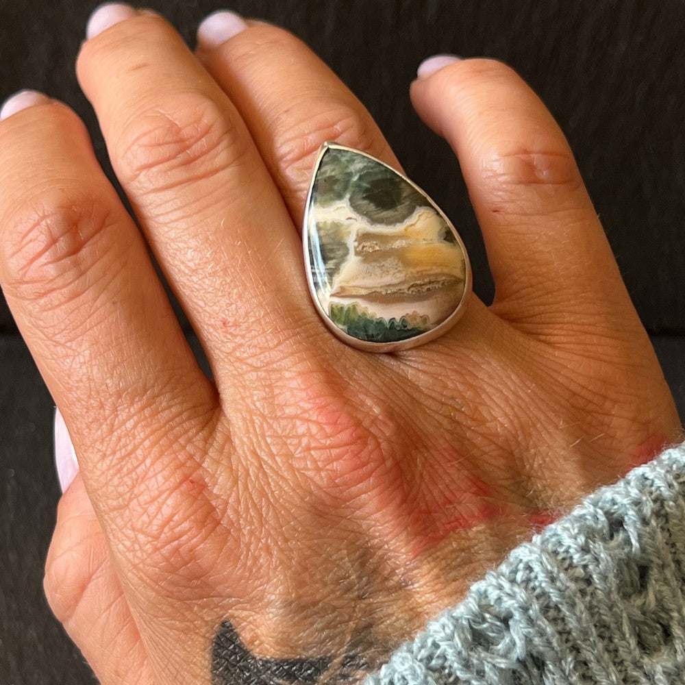 Flower Jasper Sterling Silver Ring - Size N