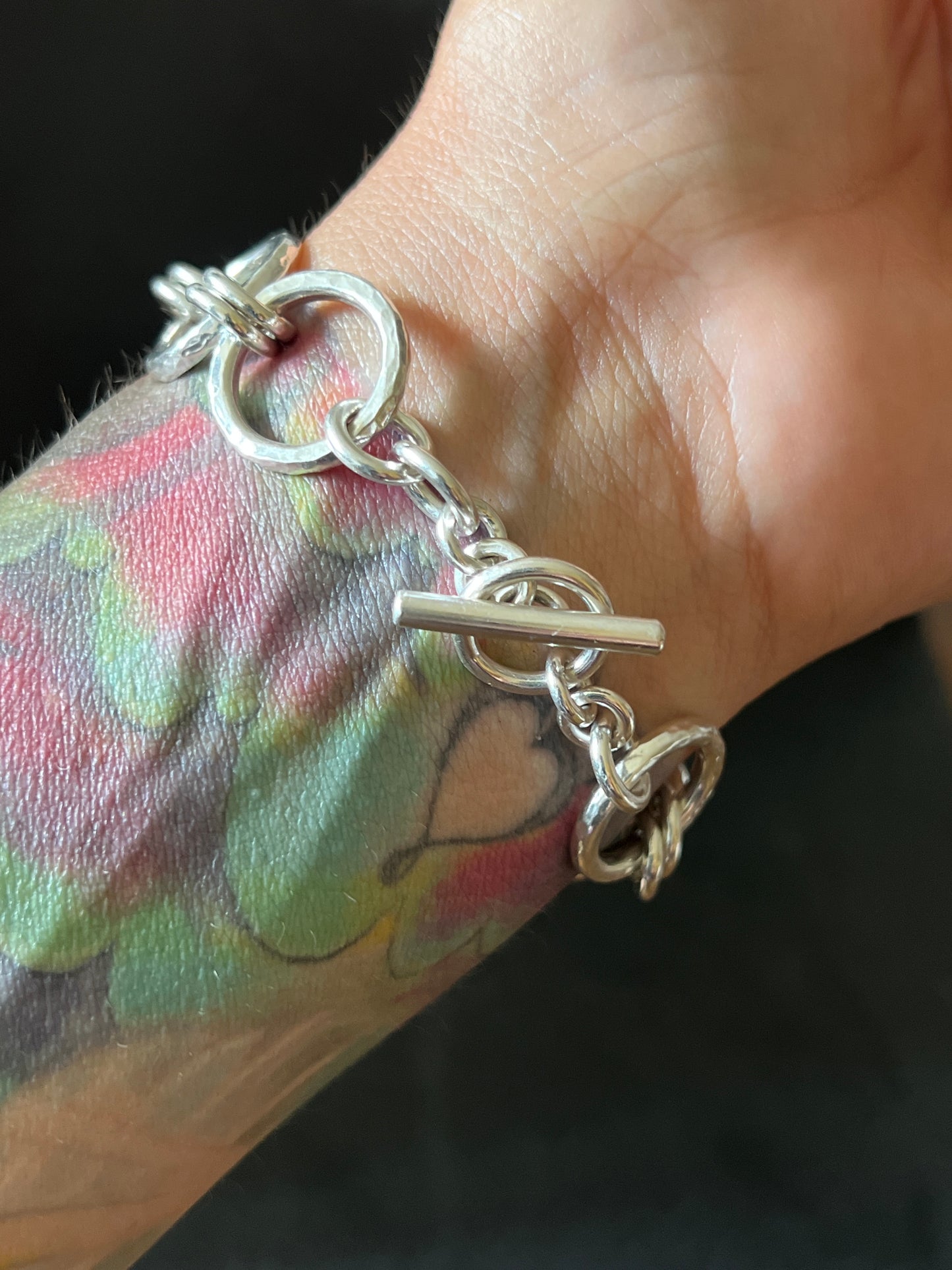 Oval Charoite Stone Sterlng Silver Chunky Chain Bracelet