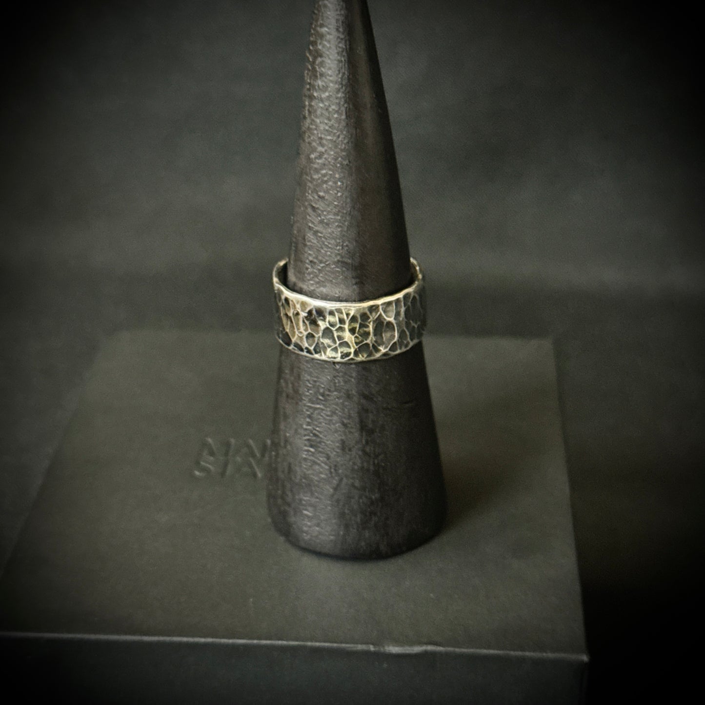 Chunky Oxidised Hammered Sterling Silver Ring - Size V