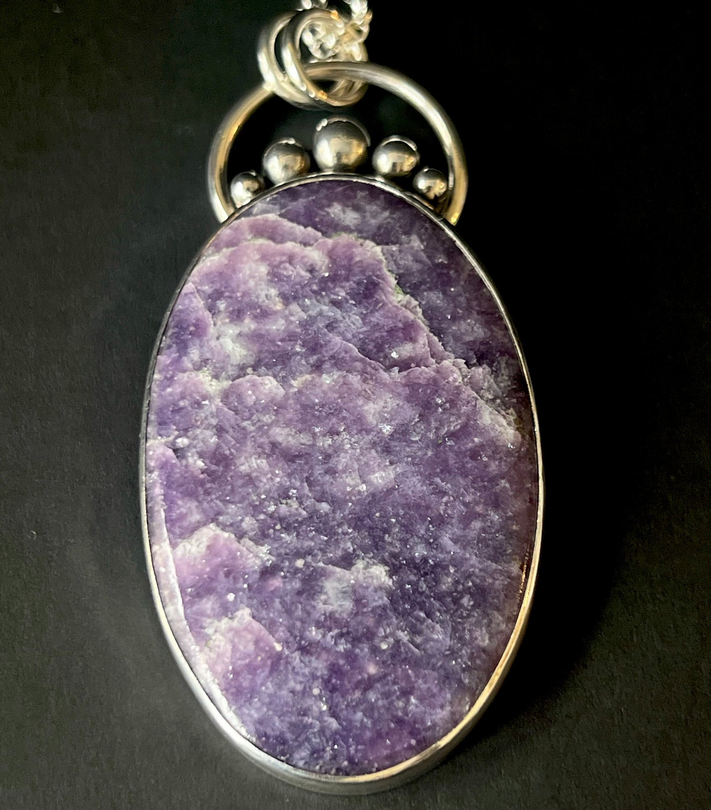 Large Oval Lepidolite Sterling Silver Necklace