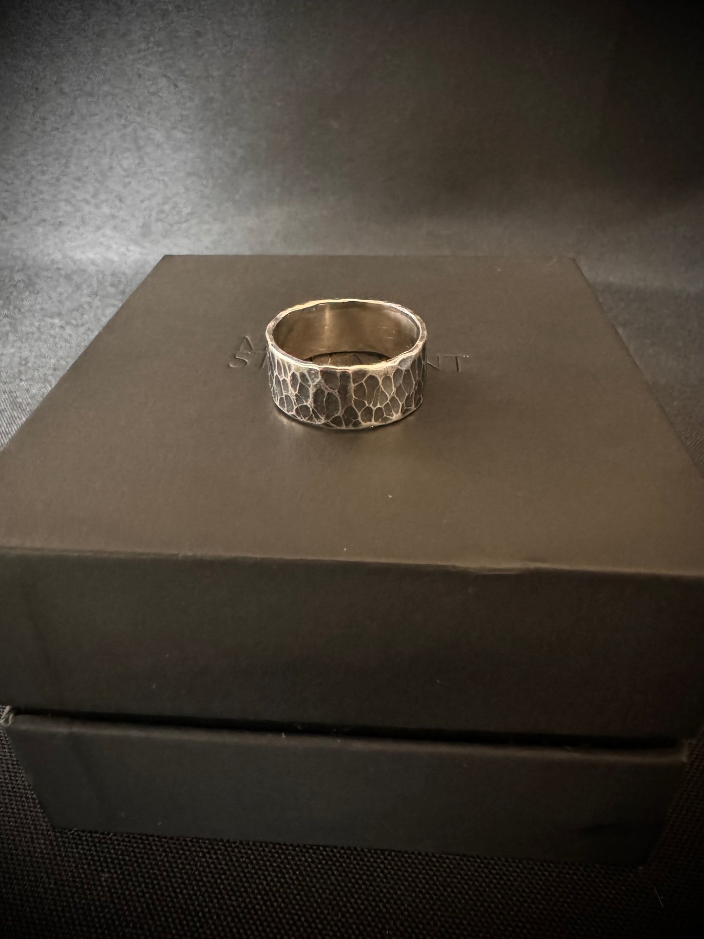 Chunky Oxidised Hammered Sterling Silver Ring - Size V