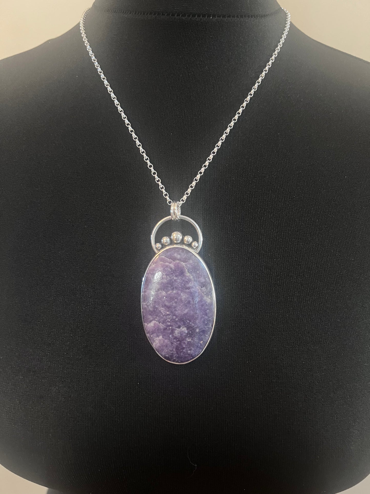 Large Oval Lepidolite Sterling Silver Necklace