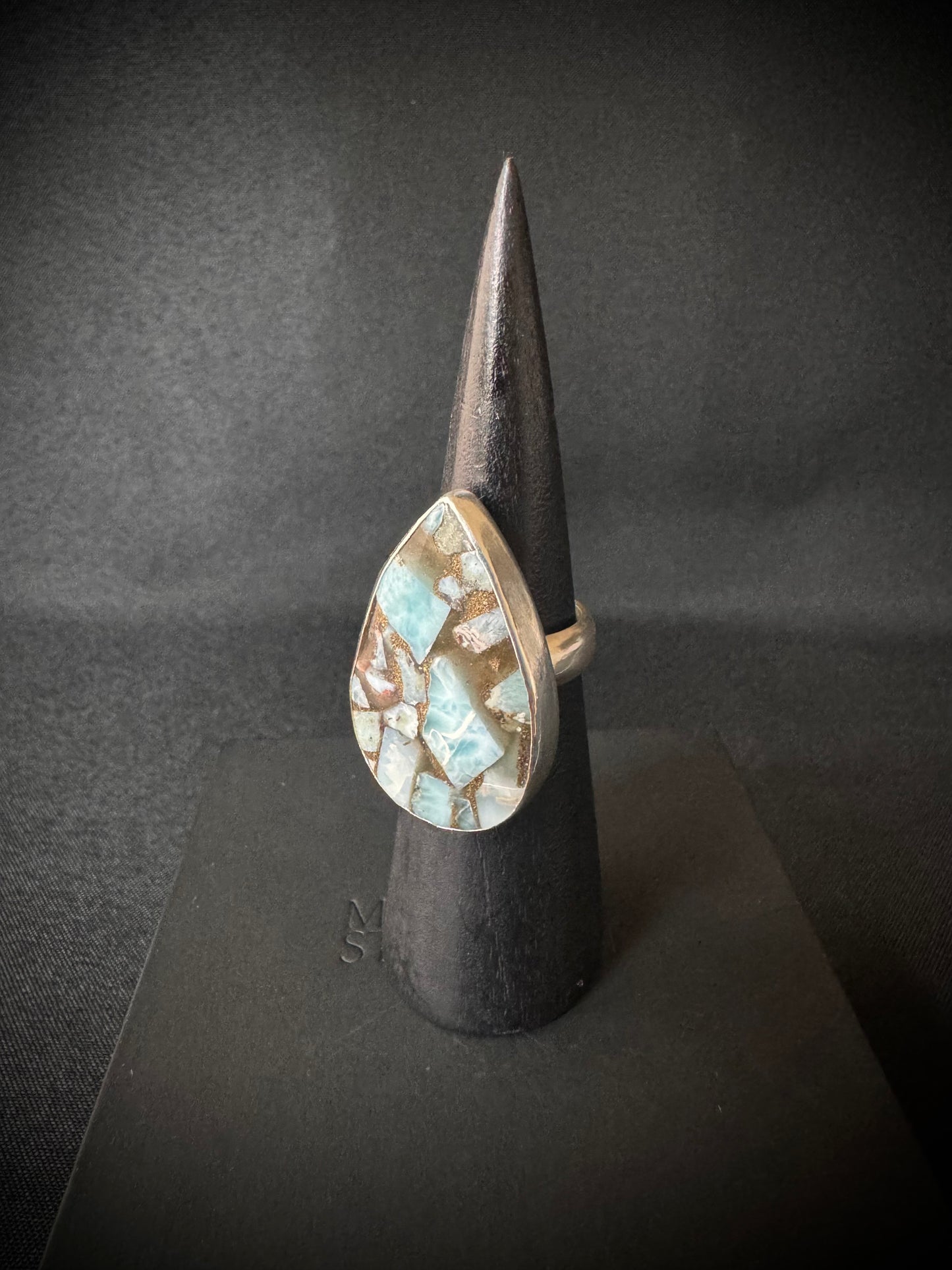 Larimar Mosaic Sterling Silver Ring - Size Q 1/2