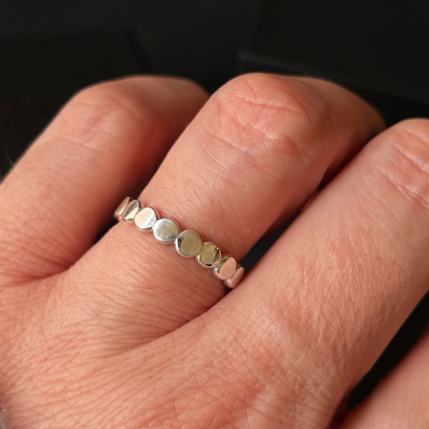 Sterling Silver Flattened Bead Ring - Size L