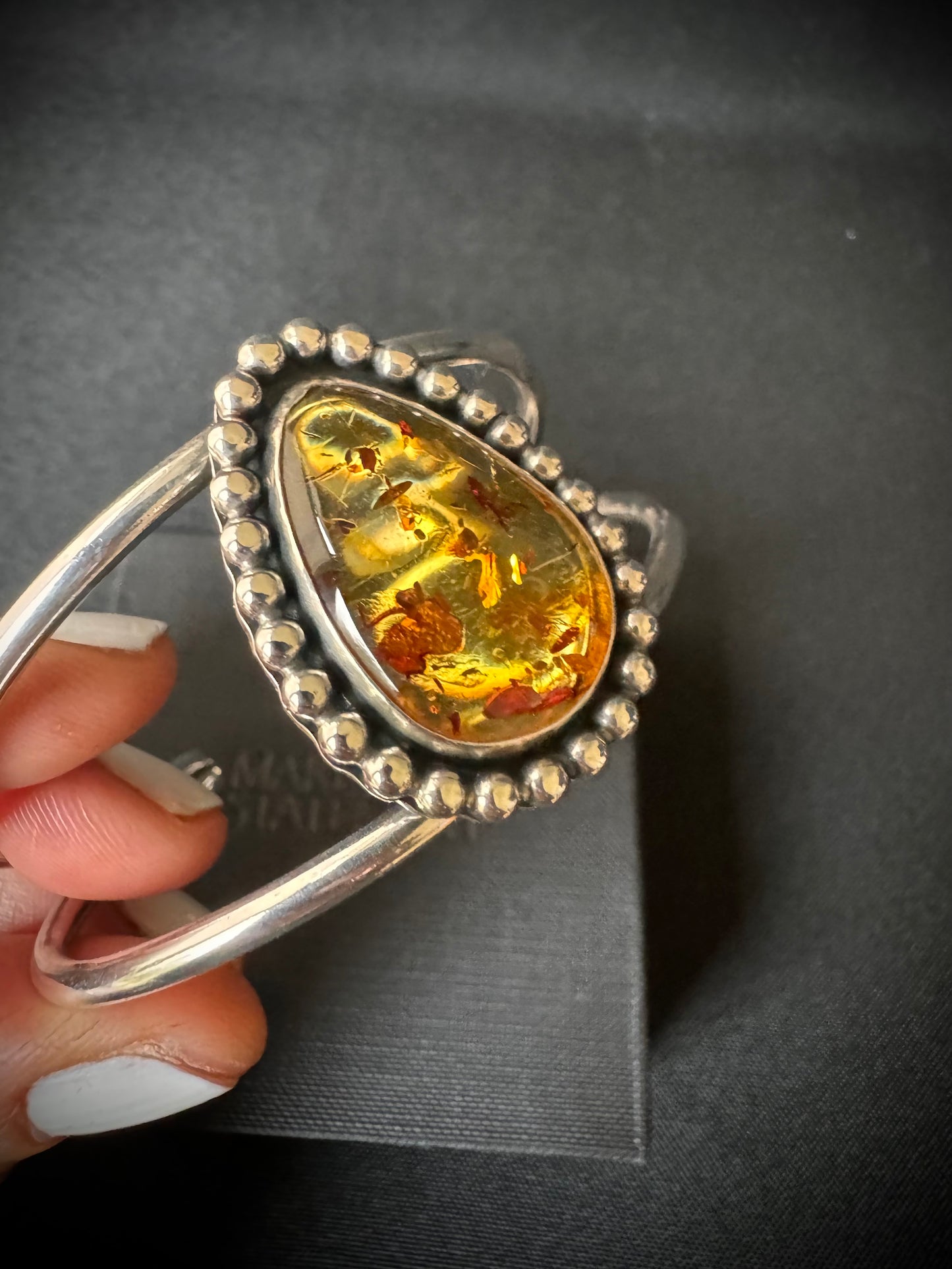 Amber Beaded Sterling Silver Cuff