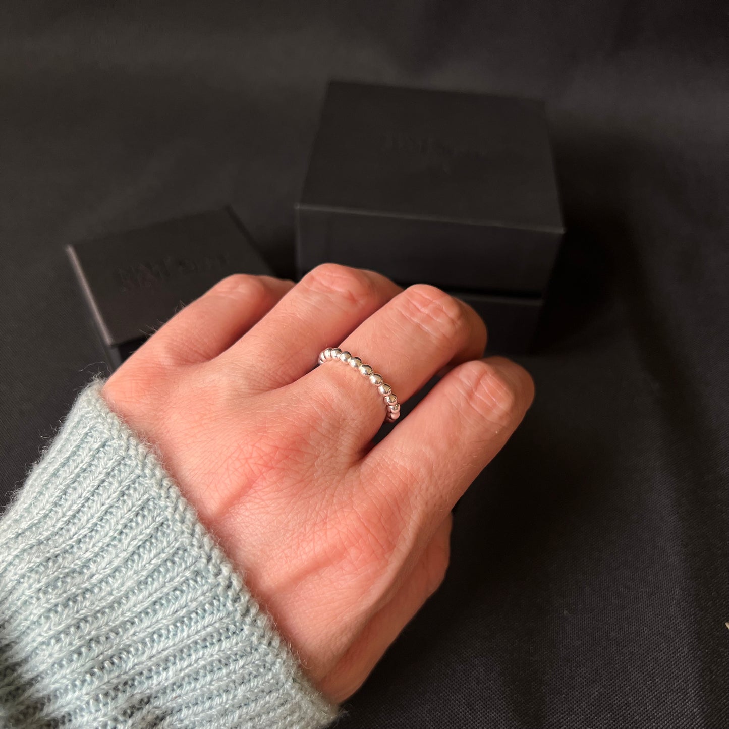 Beaded Sterling Silver Ring - Size O