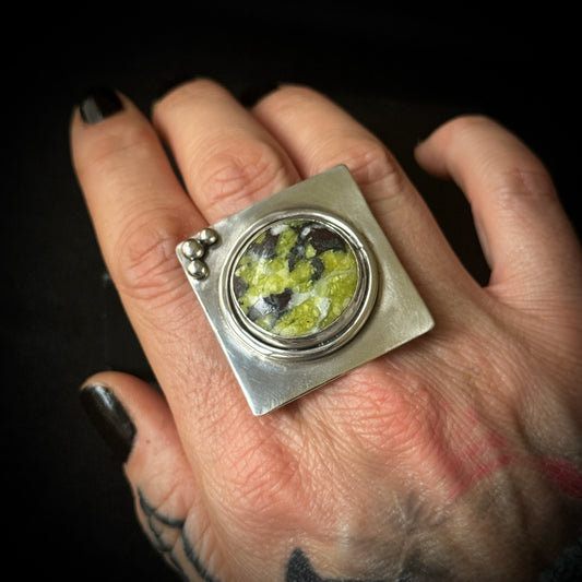 Lizardite Sterling Silver Ring - Size T