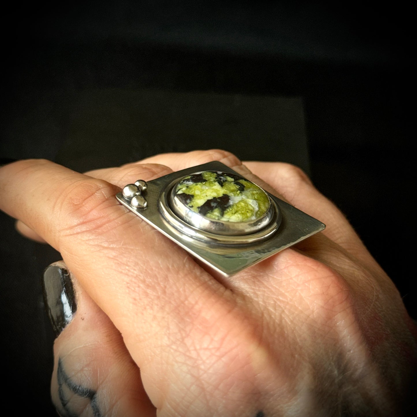 Lizardite Sterling Silver Ring - Size T