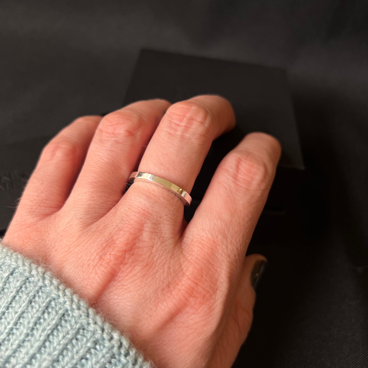 Square Shaped Sterling Silver Ring - Size Q