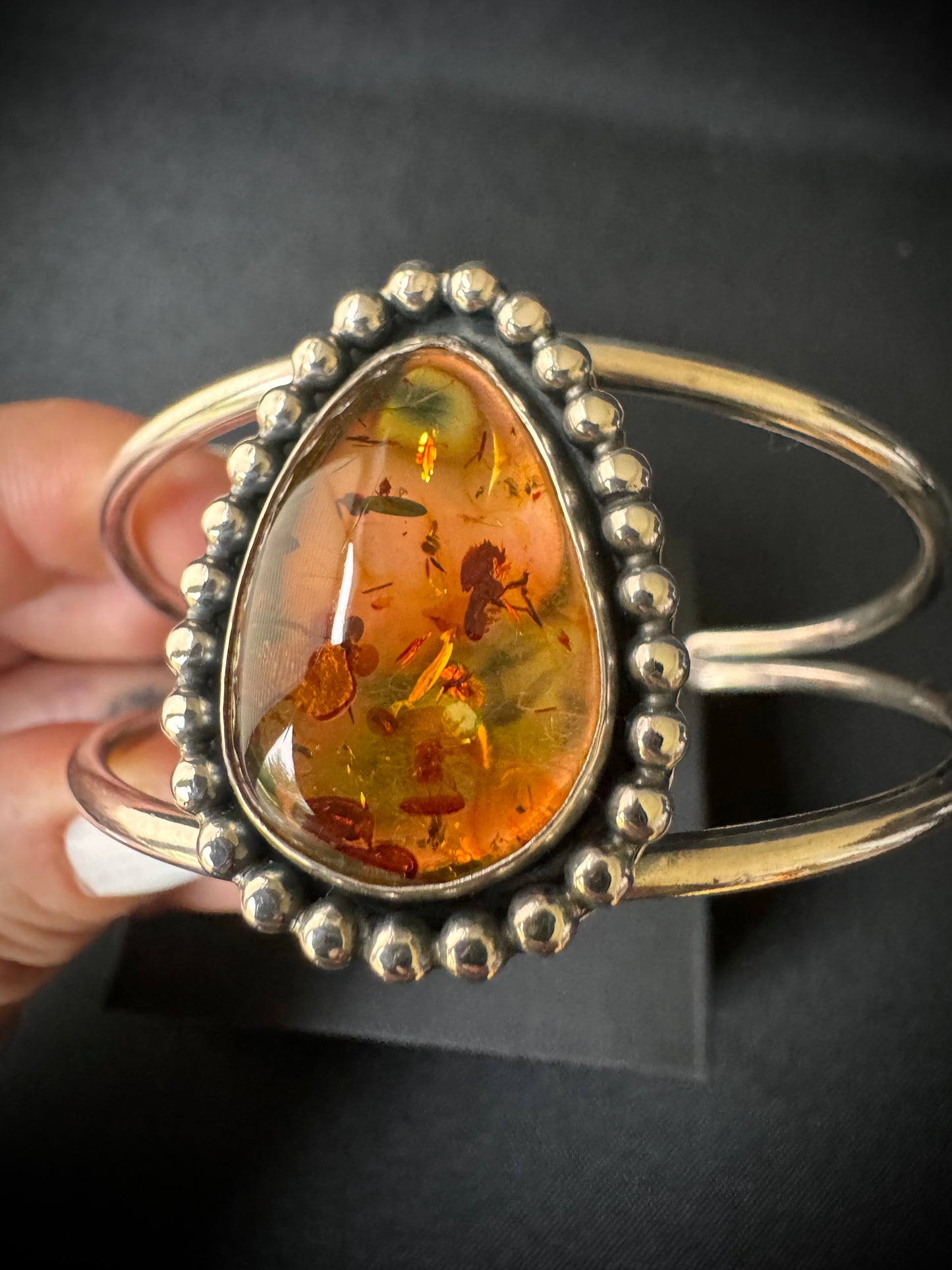 Amber Beaded Sterling Silver Cuff