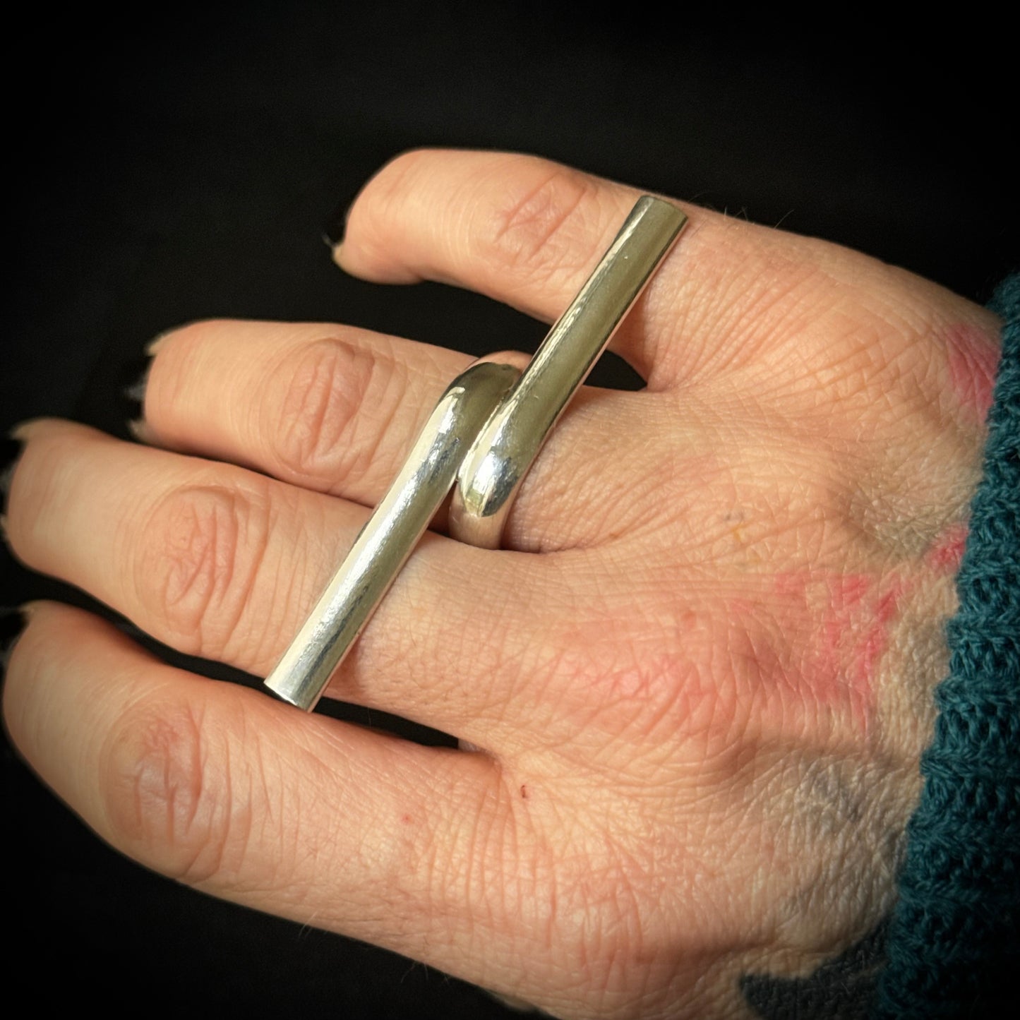 Long Wrap Over Sterling Silver Ring - Size P