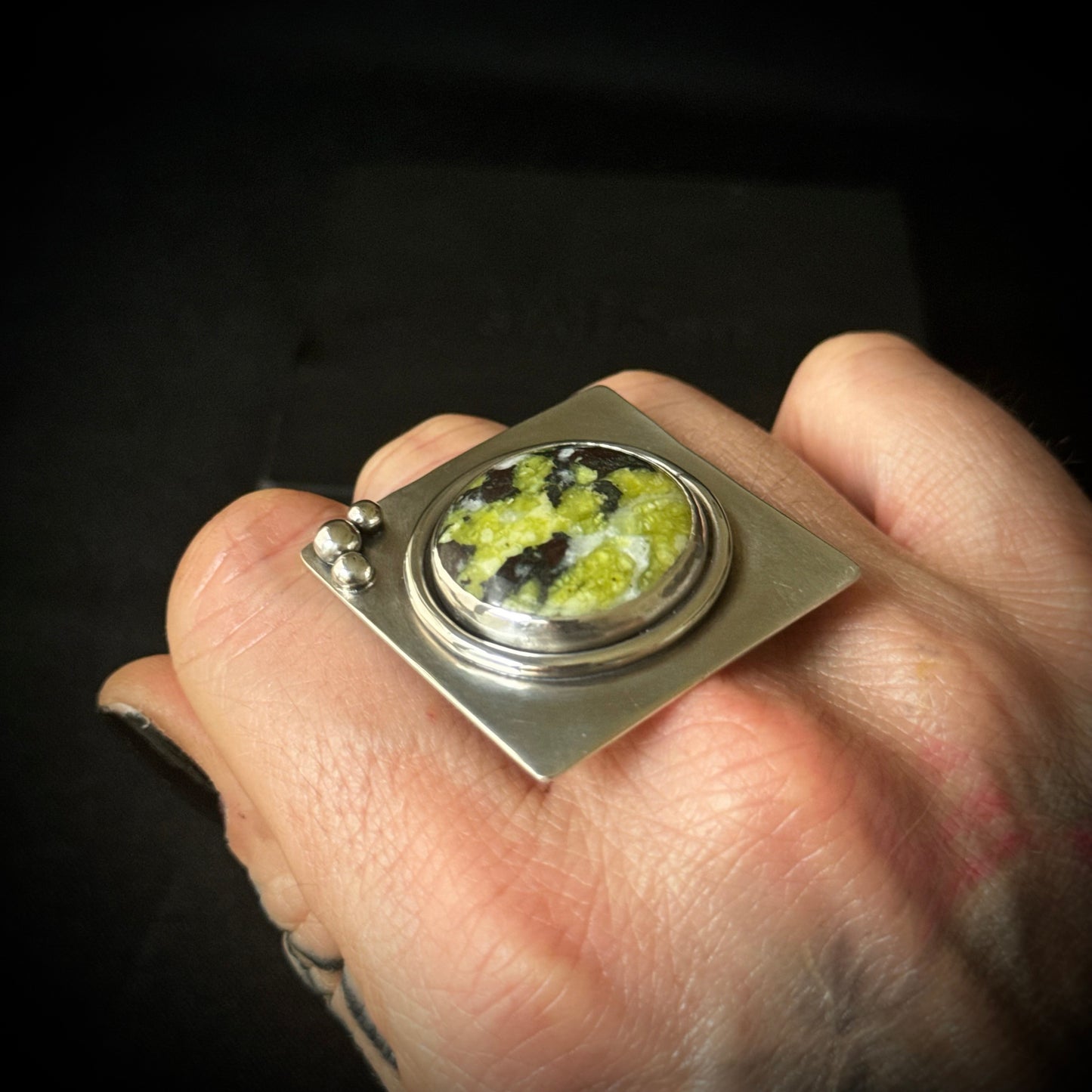 Lizardite Sterling Silver Ring - Size T