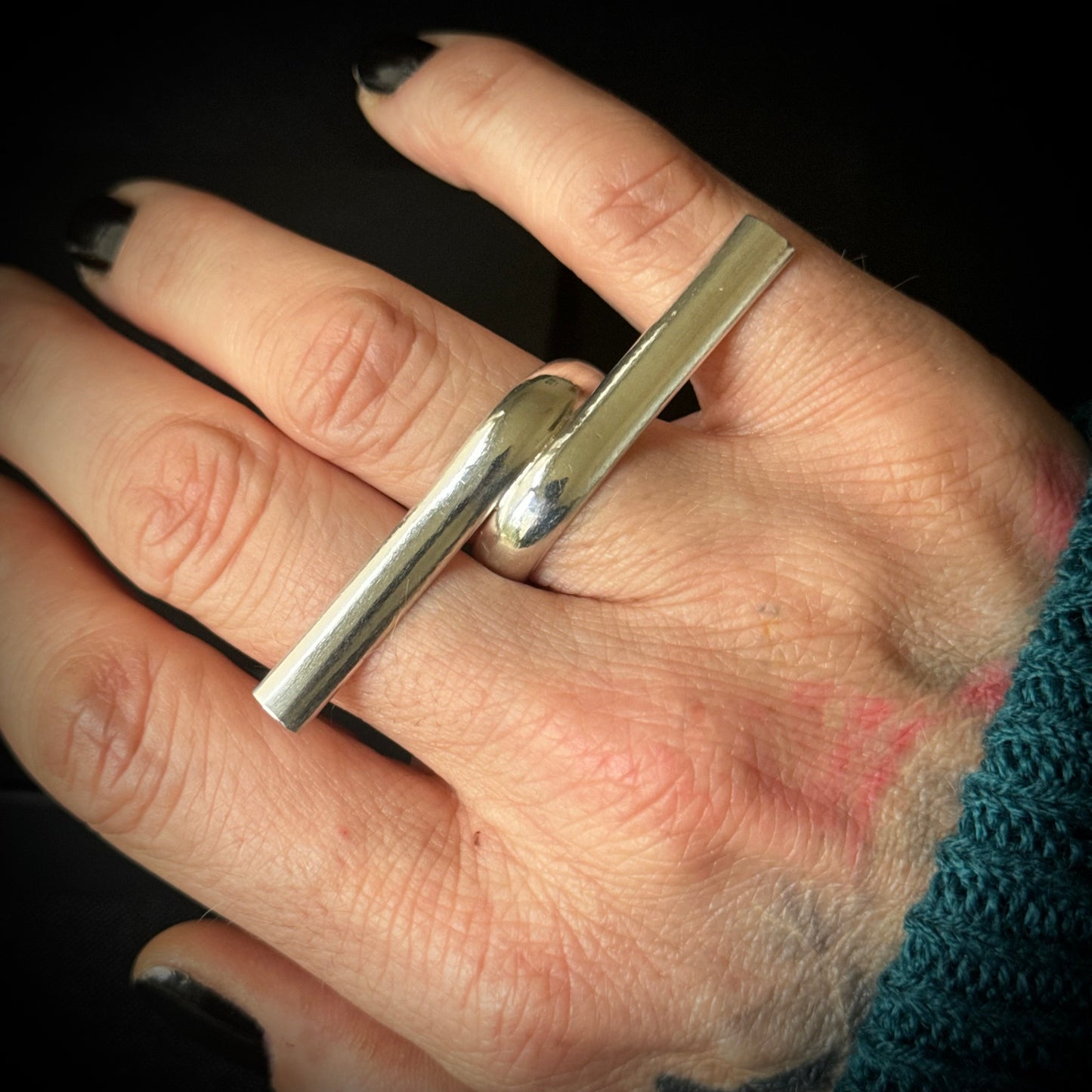 Long Wrap Over Sterling Silver Ring - Size P