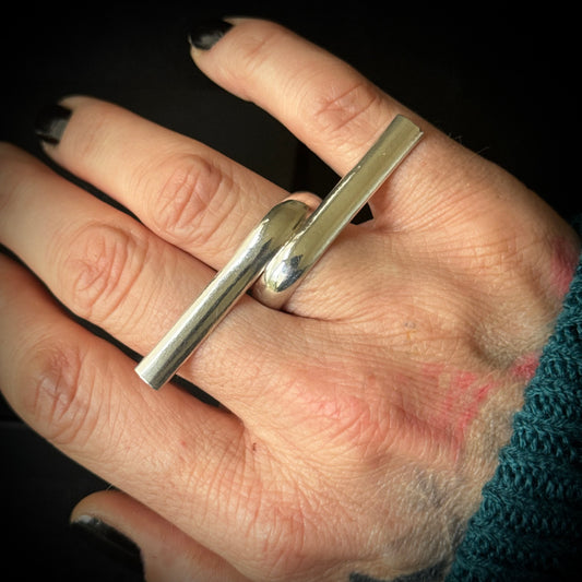 Long Wrap Over Sterling Silver Ring - Size P