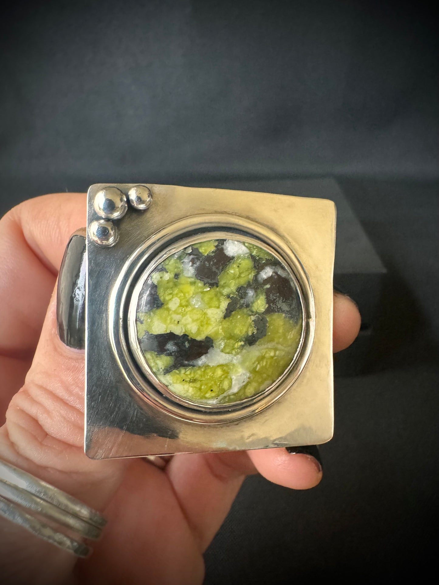 Lizardite Sterling Silver Ring - Size T