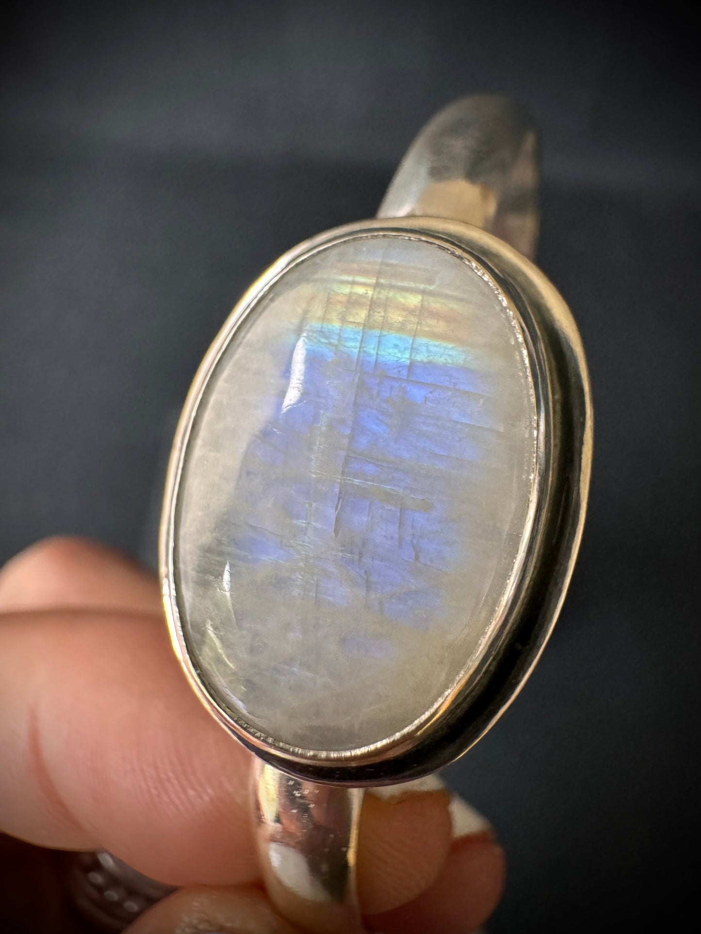 Rainbow Moonstone Sterling Silver Cuff