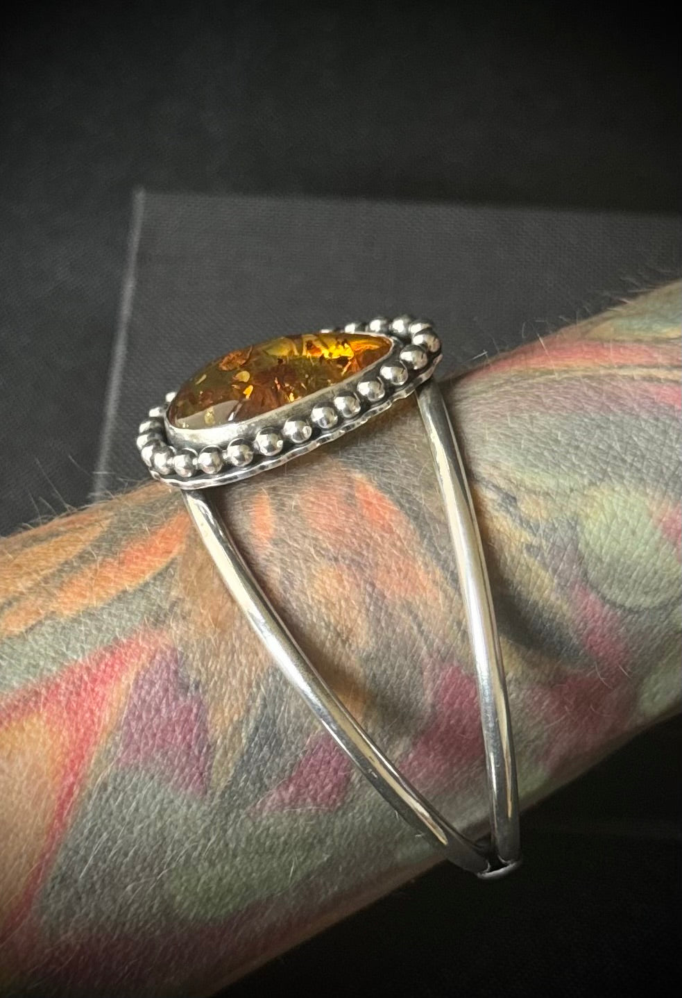Amber Beaded Sterling Silver Cuff