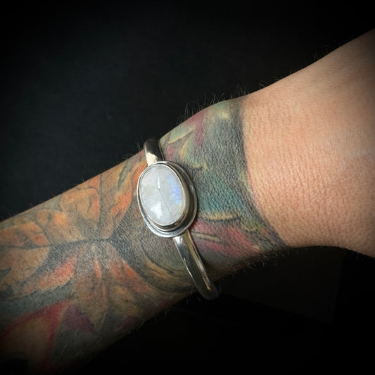 Rainbow Moonstone Sterling Silver Cuff