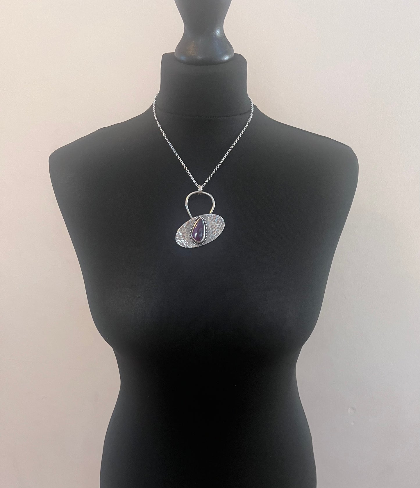 Purple Labradorite Hammered Sterling Silver Necklace