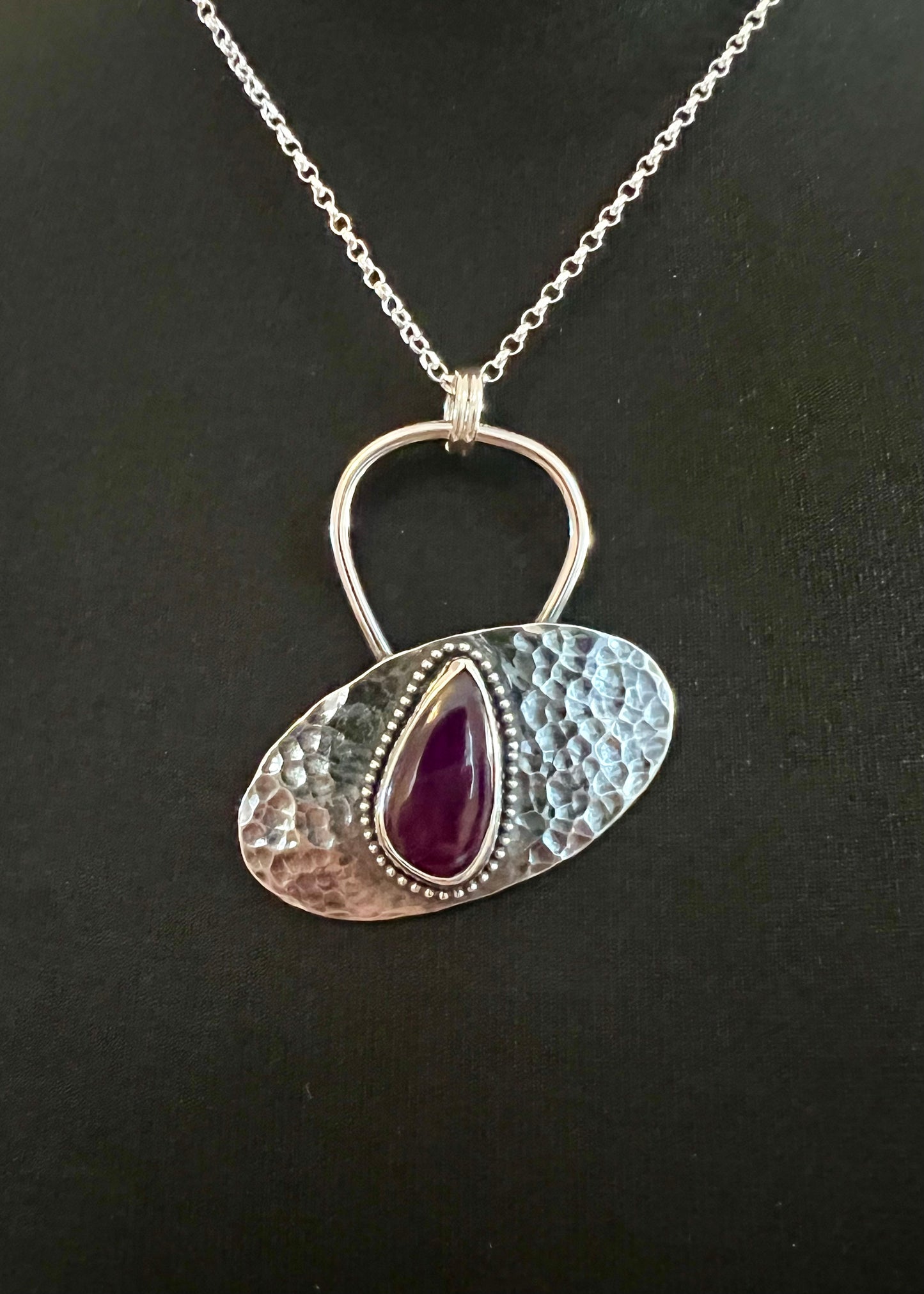 Purple Labradorite Hammered Sterling Silver Necklace