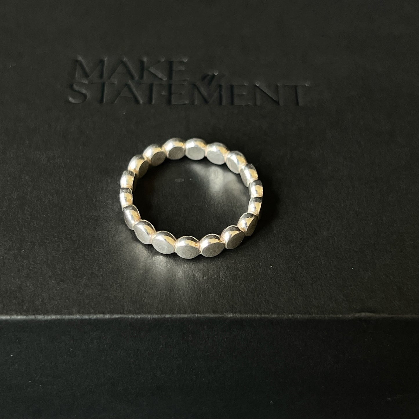 Sterling Silver Flattened Bead Ring - Size L