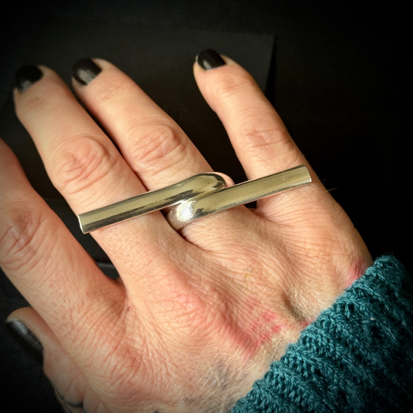 Long Wrap Over Sterling Silver Ring - Size P