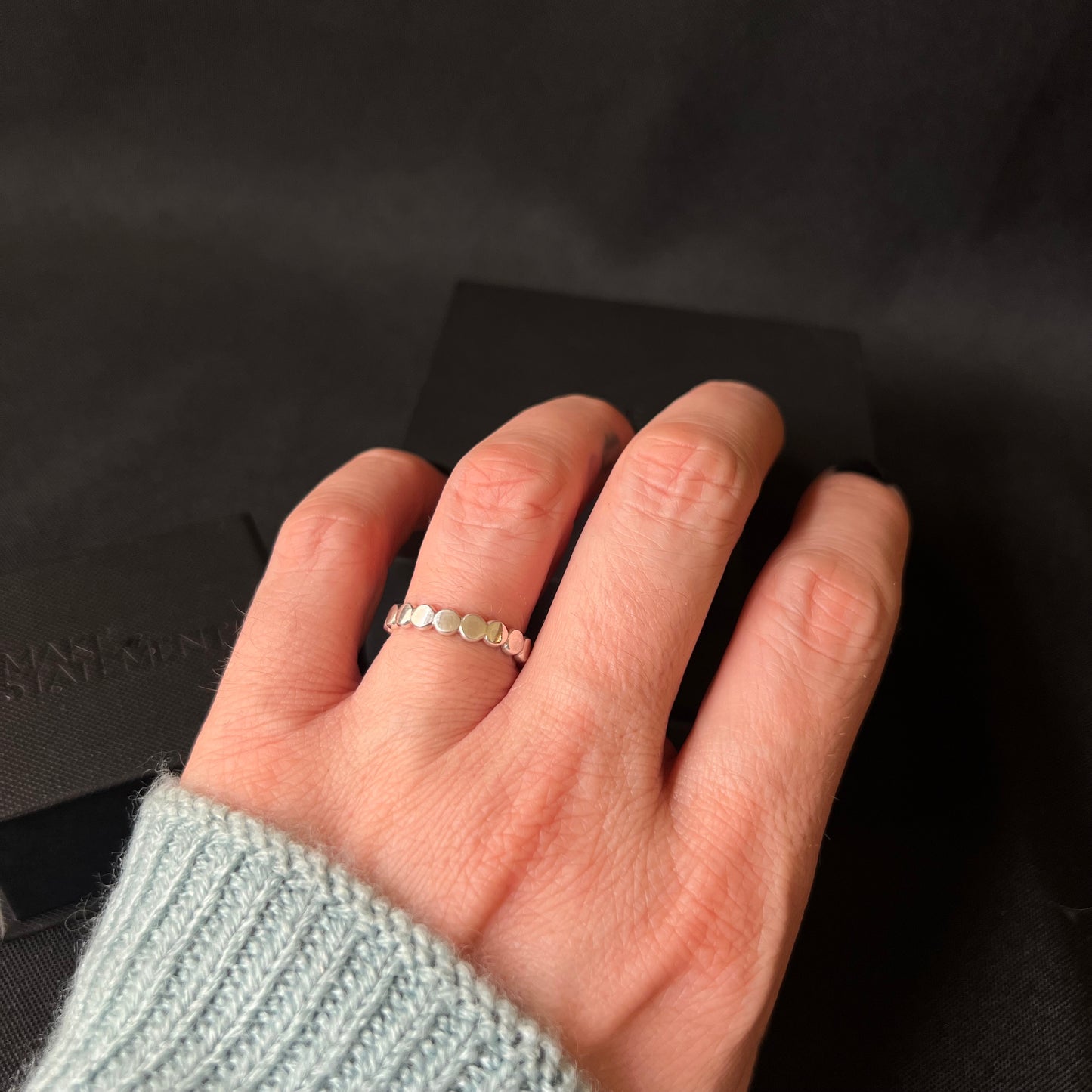 Sterling Silver Flattened Bead Ring - Size L