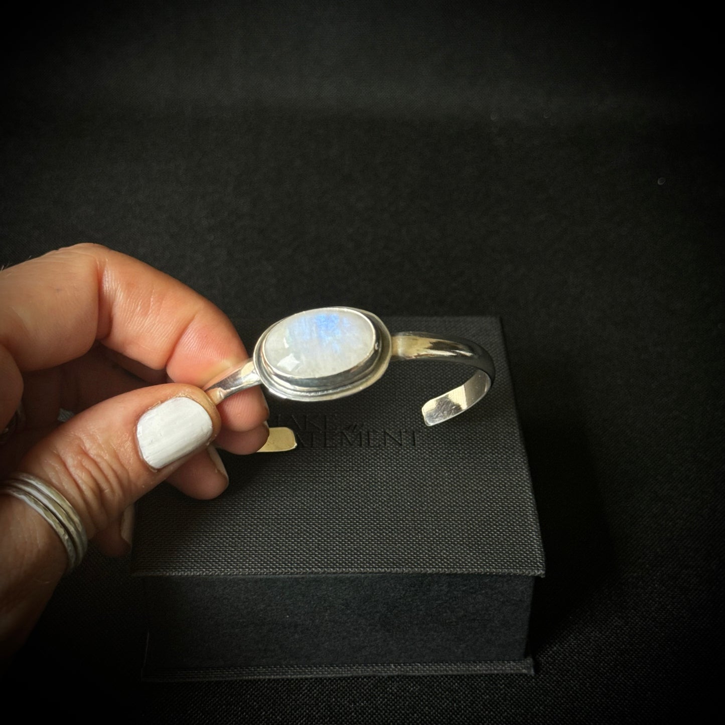Rainbow Moonstone Sterling Silver Cuff