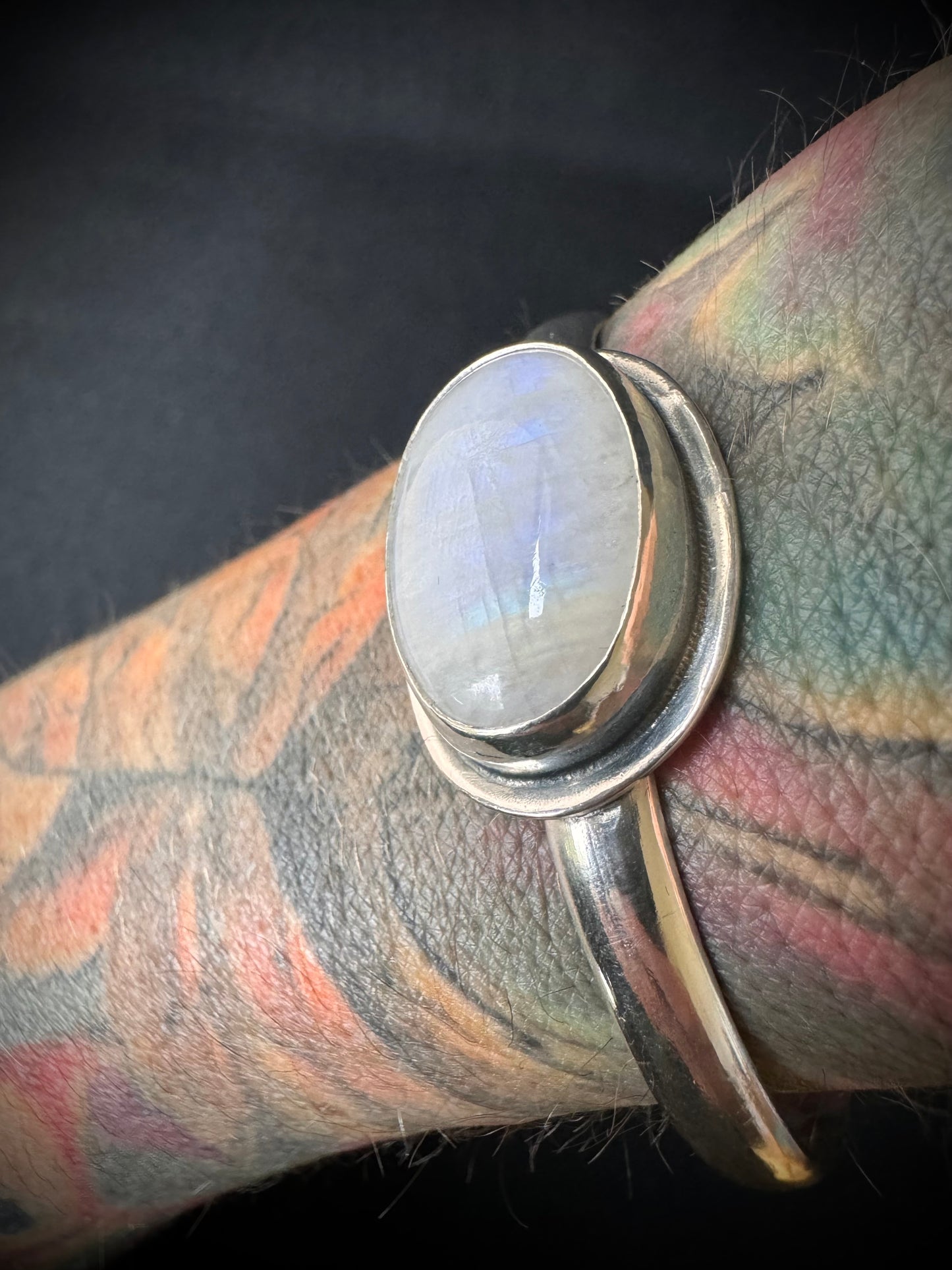 Rainbow Moonstone Sterling Silver Cuff