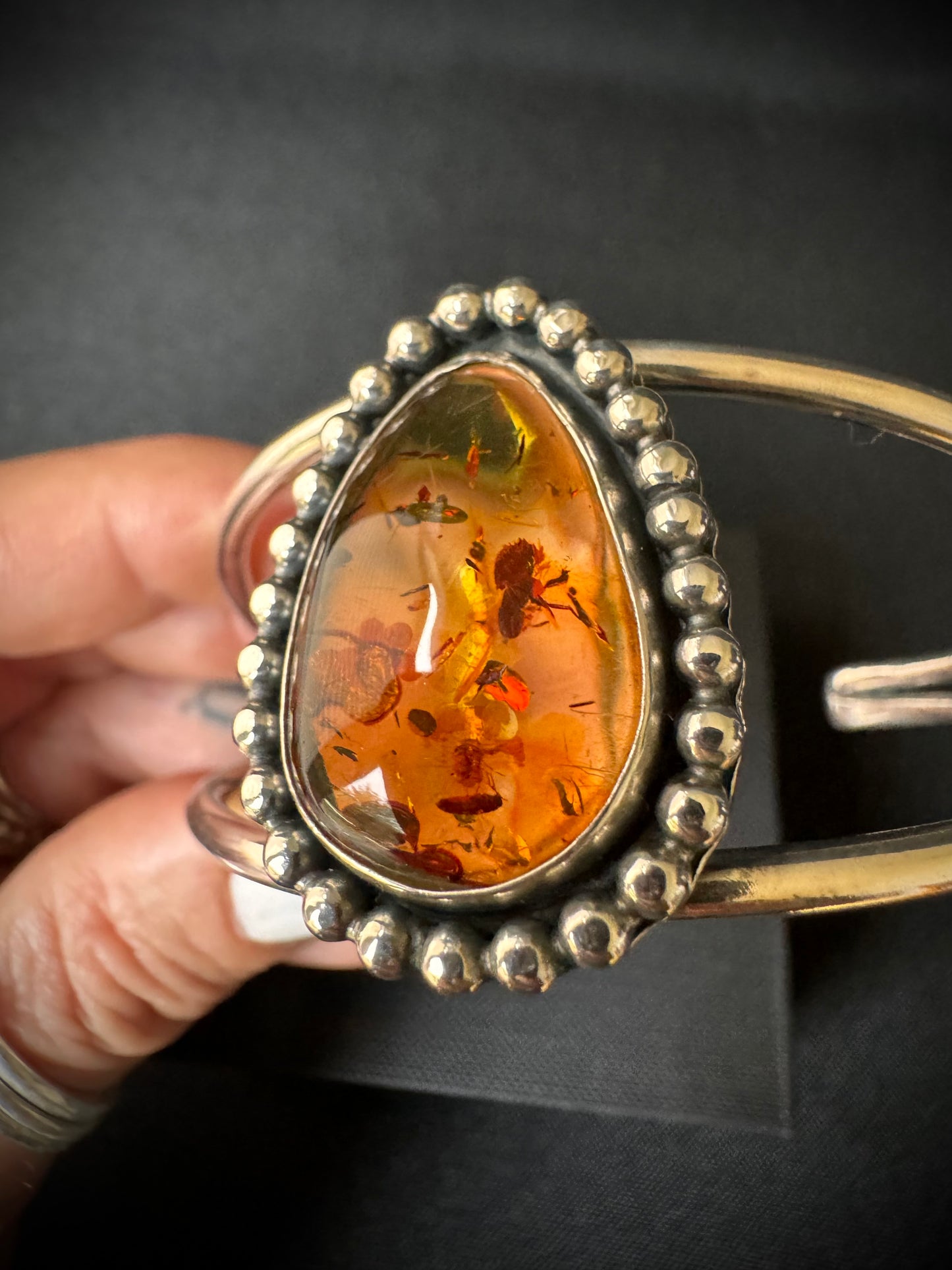 Amber Beaded Sterling Silver Cuff