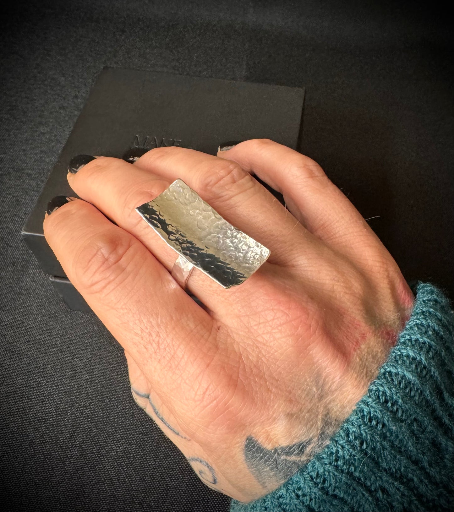 Hammered Shield Sterling Silver Ring - Size T