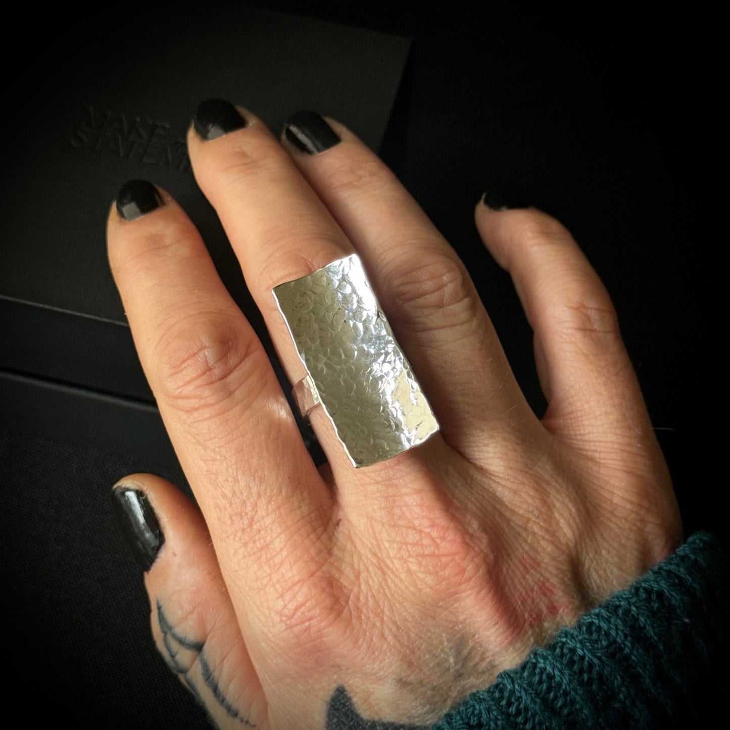 Hammered Shield Sterling Silver Ring - Size T