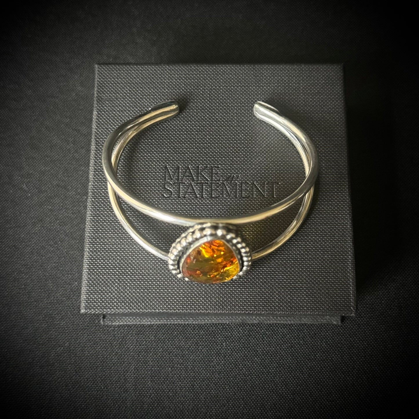 Amber Beaded Sterling Silver Cuff