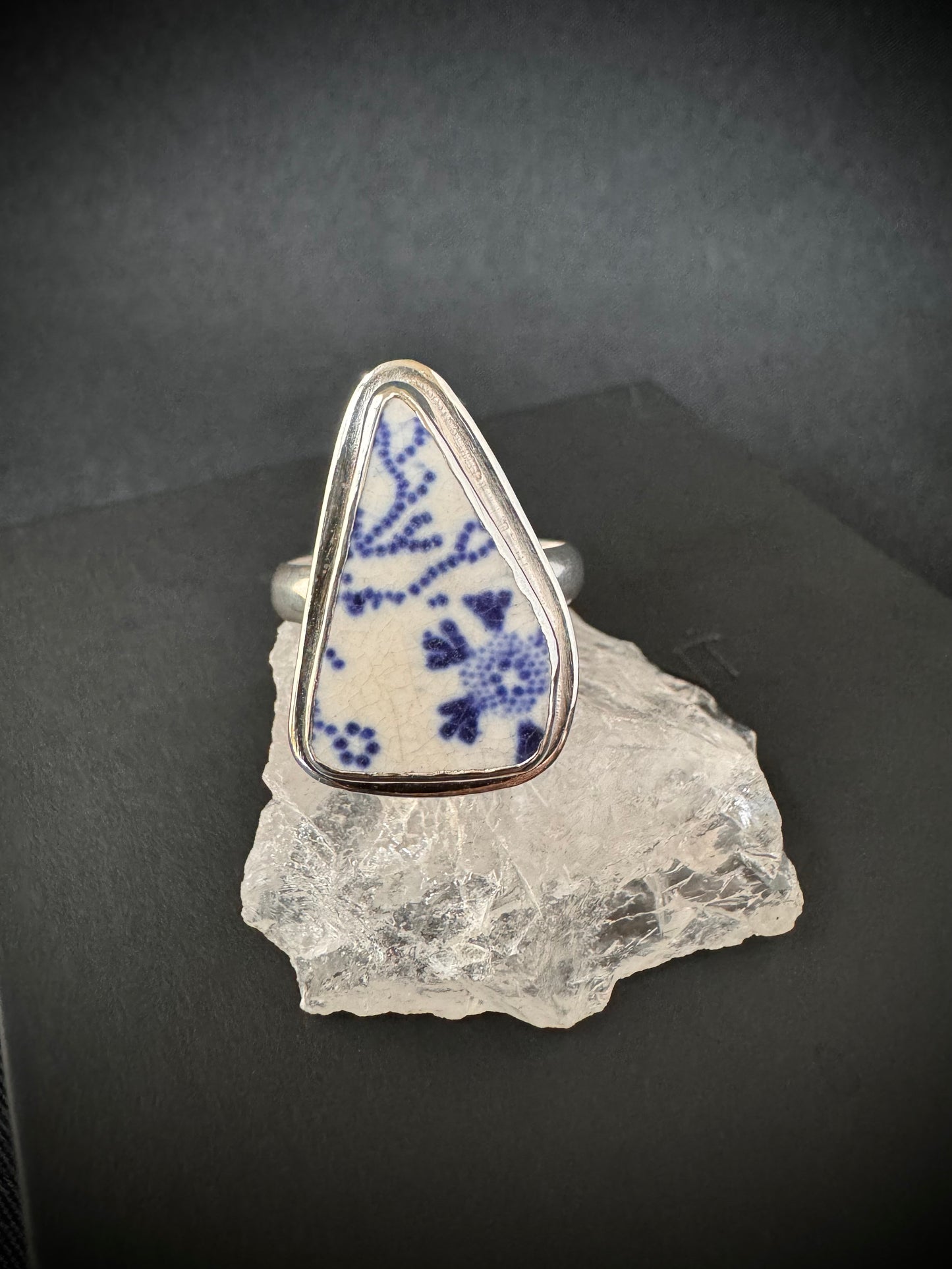 Mexican Sea Pottery Sterling Silver Ring - Size S