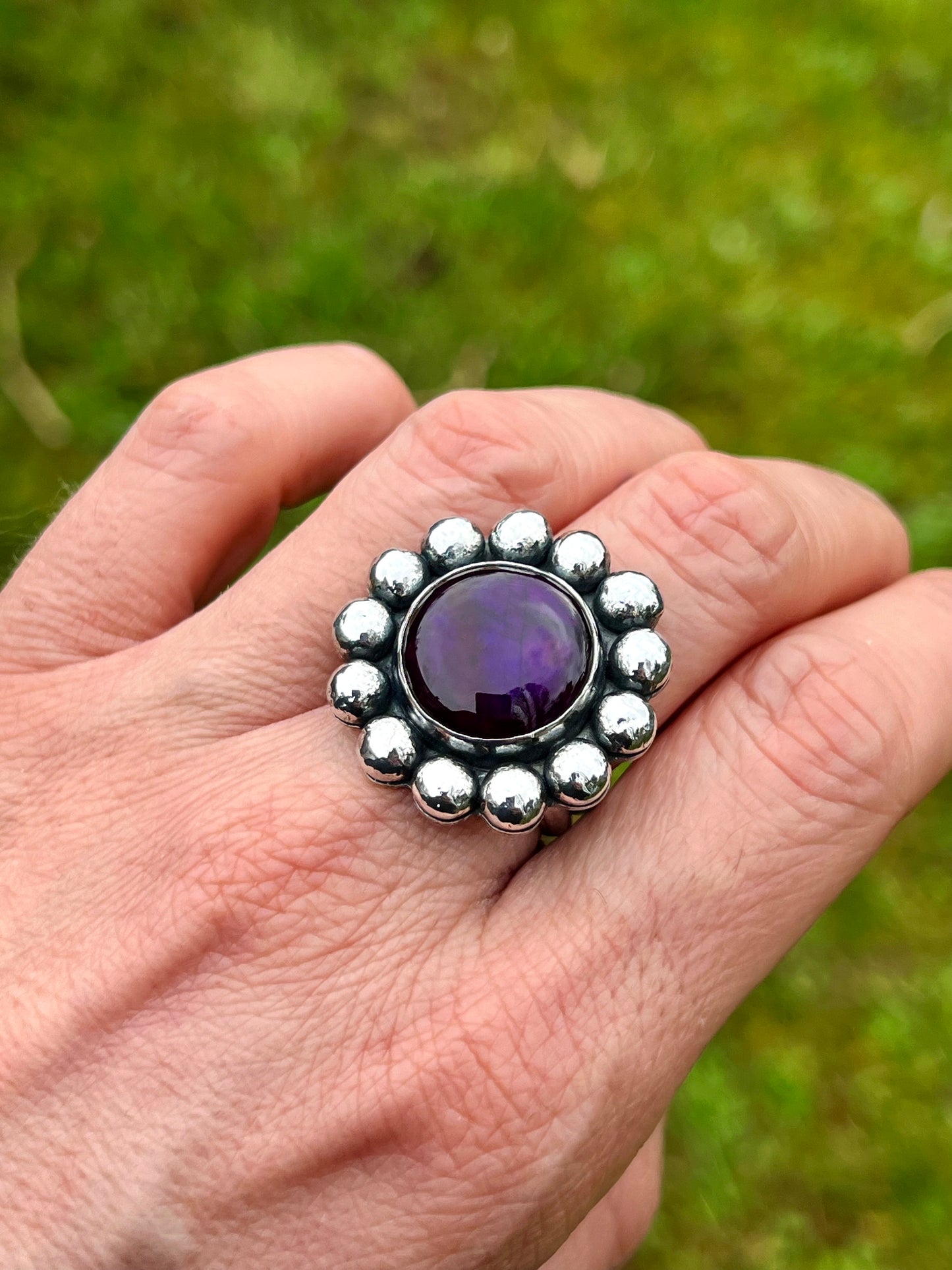 Purple Labradorite Flower Sterling Silver Ring - Size Q