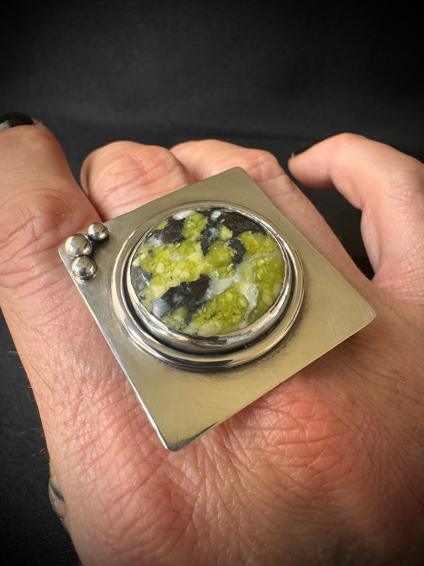 Lizardite Sterling Silver Ring - Size T