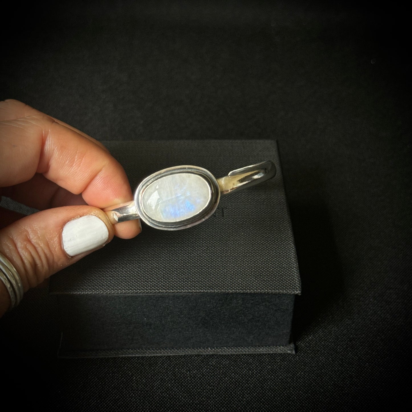 Rainbow Moonstone Sterling Silver Cuff