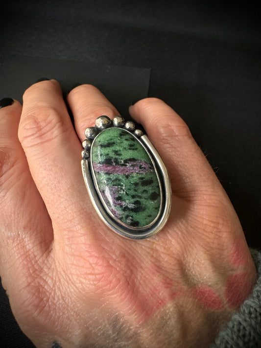 Ruby Zoisite Sterling Silver Ring - Size P