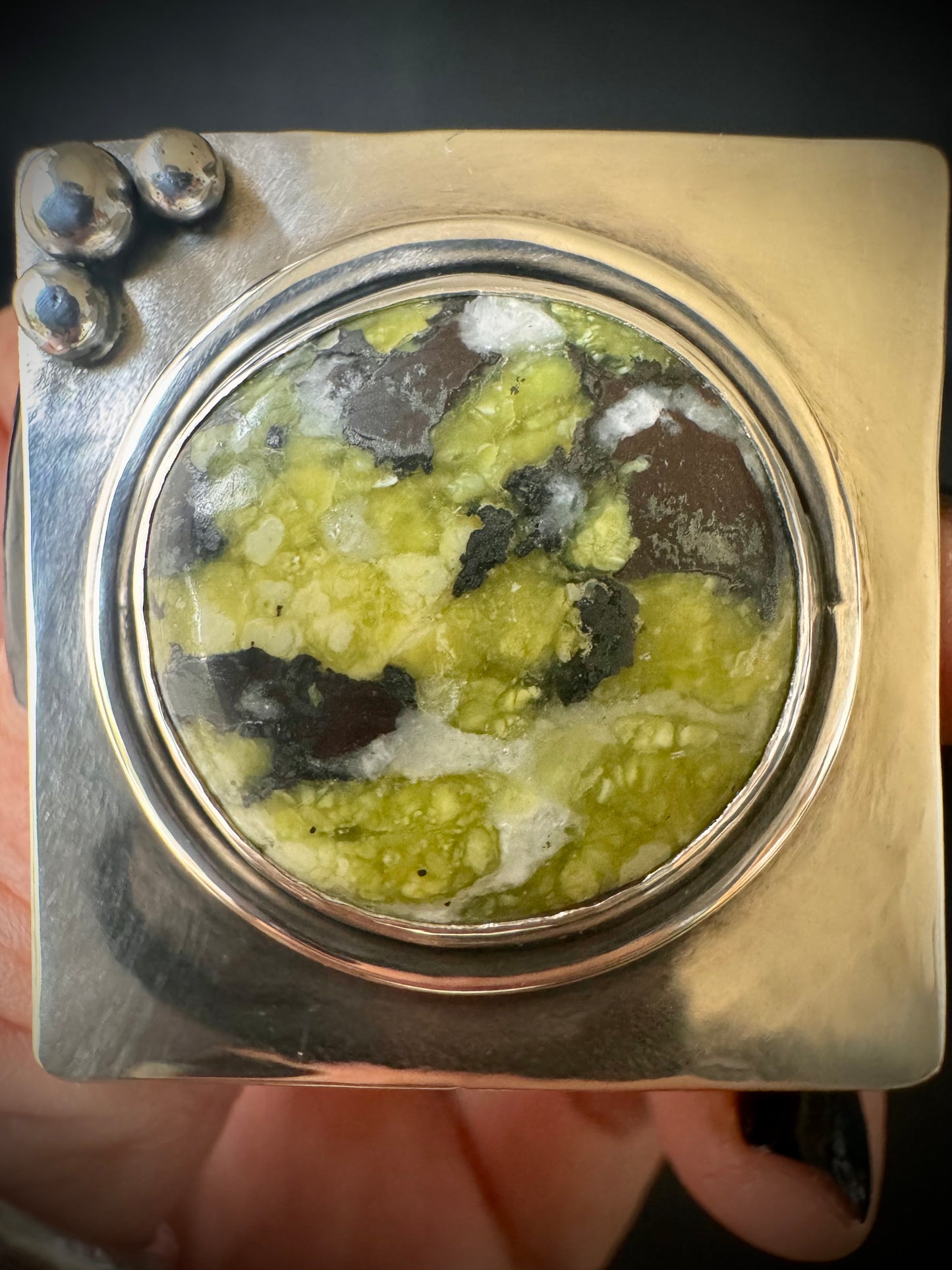 Lizardite Sterling Silver Ring - Size T