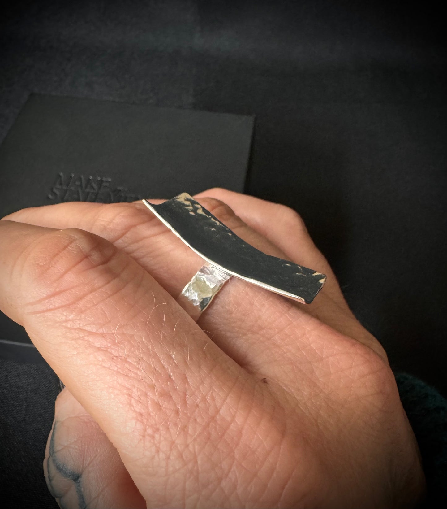 Hammered Shield Sterling Silver Ring - Size T